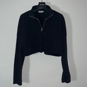 Black Cropped Long Sleeves Sweatshirt